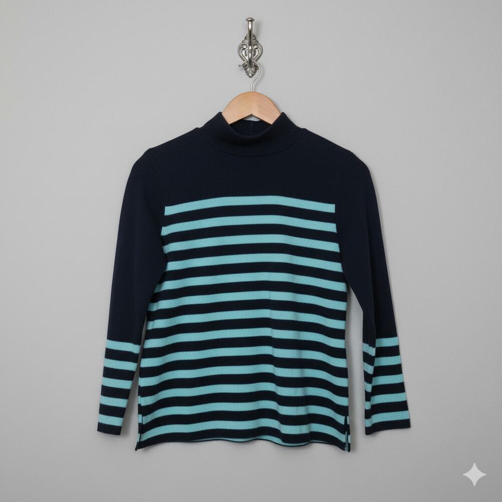 Talbots · Small Petite · Striped Mock Neck Knit Top · Blue Two Tone